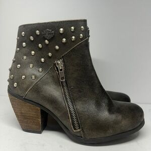 Harley-Davidson Wexford Studded Grey Leather Ankle Boots Womens 8 M Biker Moto